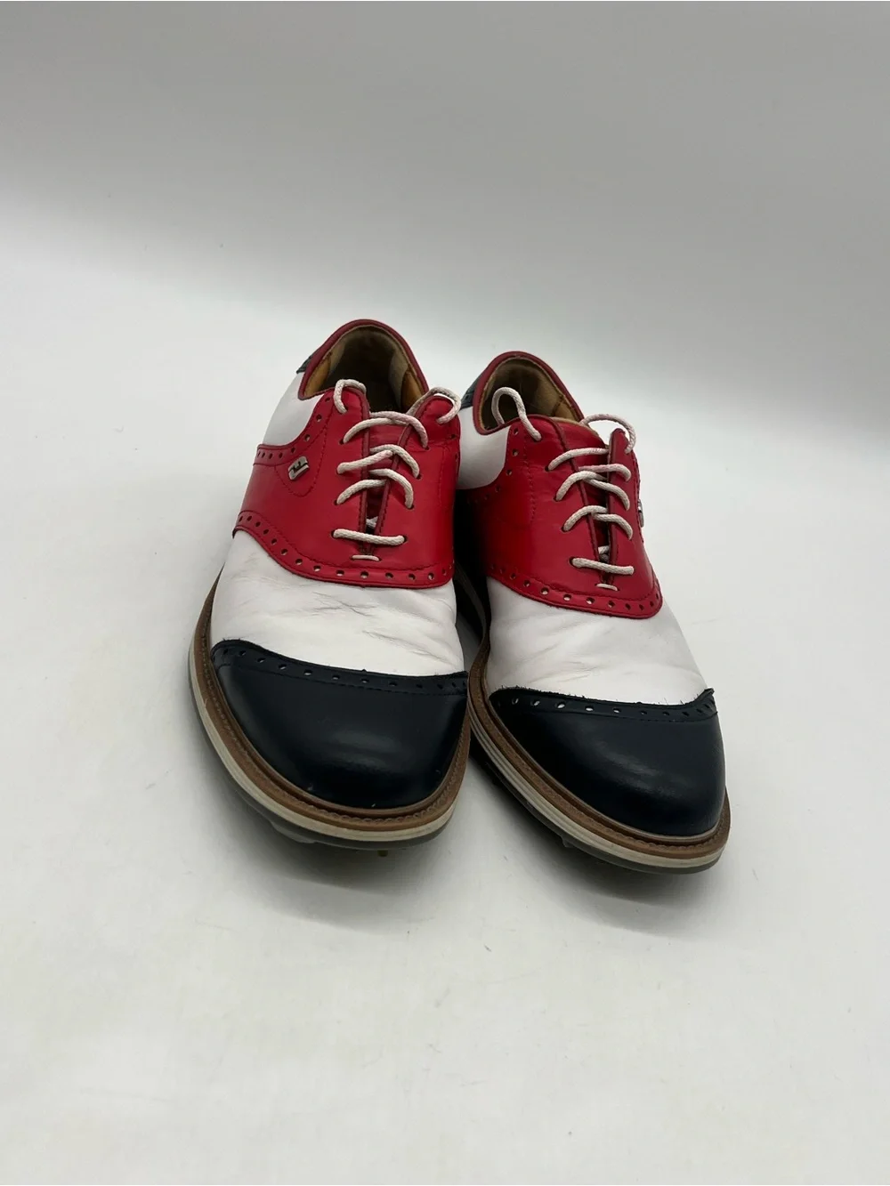 FootJoy DryJoys Premiere WILCOX Men 8.5 White Blue Red USA Flag Golf Shoes
